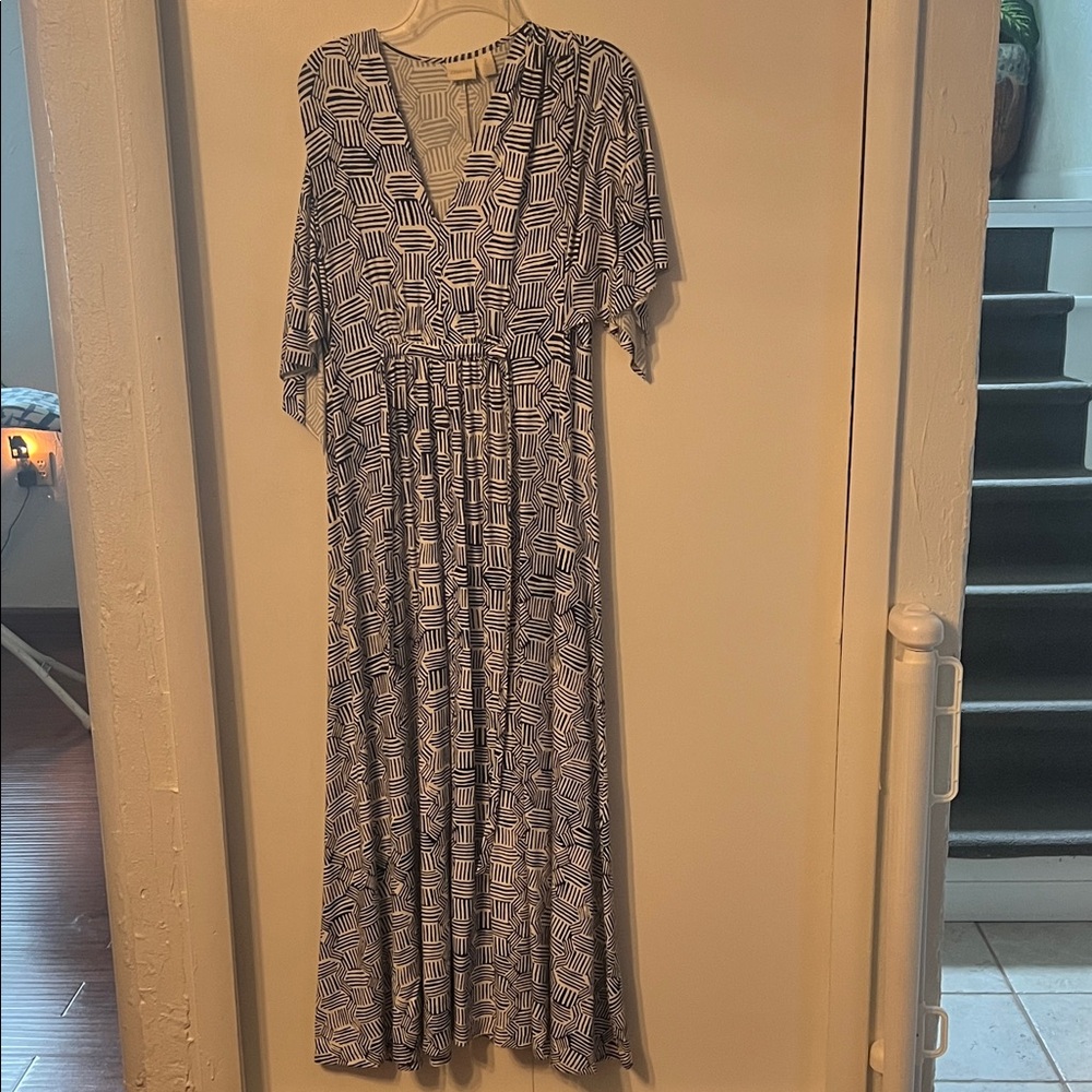 Chico's Blue and White Geometric Maxi Dress